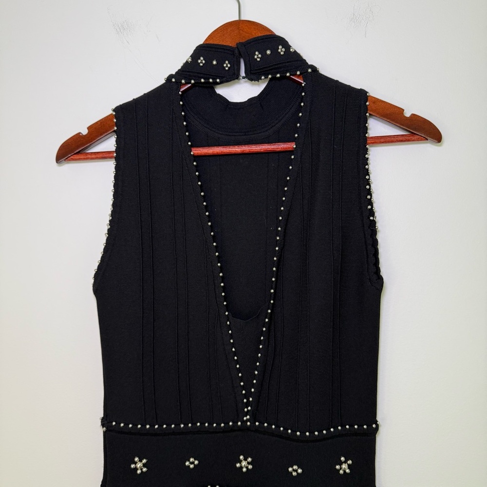 Sandro Black Beaded Open Back Dress Size 2 - Picture 6 of 13